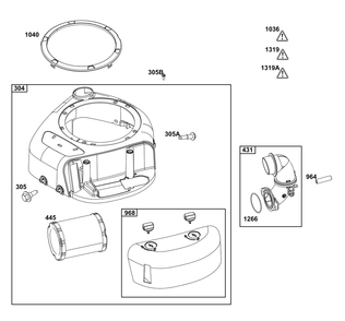 Blower Housing And Air Cleaner Group Diagram and Parts List for 200000 - 399999 Briggs and Stratton Engine